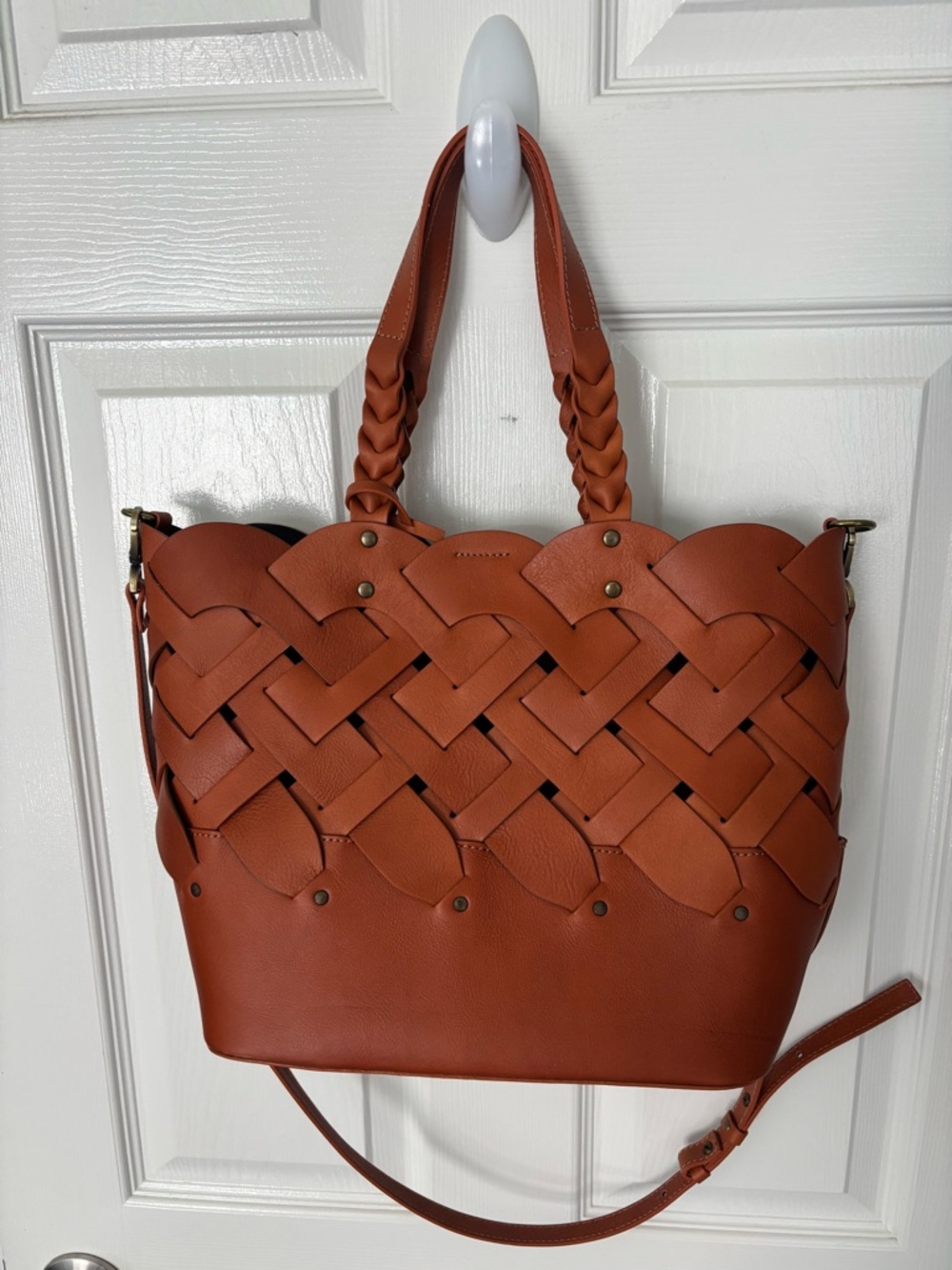 Sundance Catalog Mariana Cognac Woven Leather Tote Italian Leather